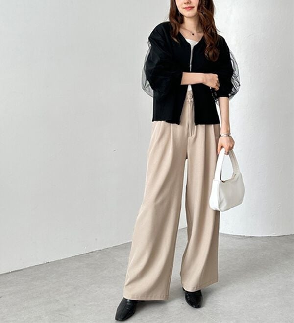 GeeRA（ジーラ）の「着心地抜群！ハイウエストダブルタックワイドパンツ（フルレングスパンツ）」｜詳細画像