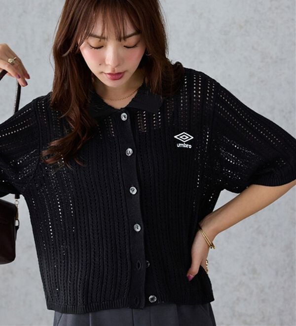 Viola e Viola（ヴィオラ エ ヴィオラ）の「【アンブロ】透かし編みポロカーディガン（ニットカーディガン）」｜詳細画像