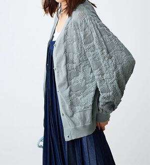 RANAN（ラナン）の「メッシュ編ジャカードニットカーデ（ニットカーディガン）」｜グレー
