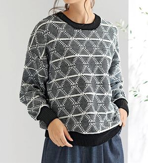 BELLUNA（ベルーナ）の「幾何柄ジャカードセーター（ニット・セーター）」｜黒系