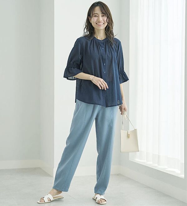 BELLUNA（ベルーナ）の「レーヨン麻入りゆったりワイドパンツ（フルレングスパンツ）」｜詳細画像