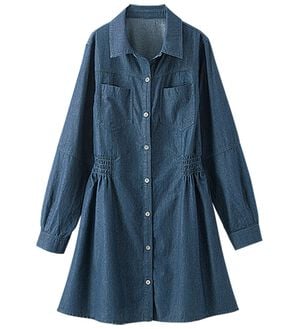 BELLUNA（ベルーナ）の「シャーリング使いデニムシャツチュニック（チュニック）」｜インディゴ
