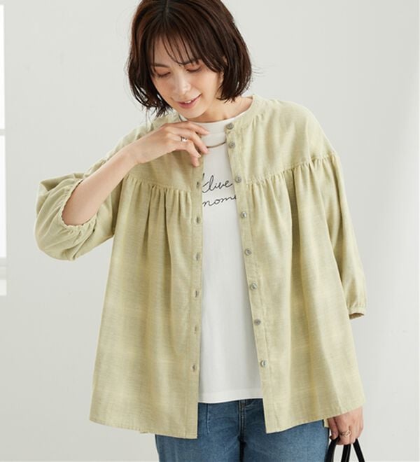 BELLUNA（ベルーナ）の「ダブルガーゼ素材切替デザインブラウス（ブラウス）」｜詳細画像