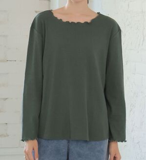 A HAPPY MARILYN（アハッピーマリリン）の「【Ｌ～６Ｌ】Ｒｉｎ こだわったのはシルエットと着心地 すっきり リブ カットソー トップス（カットソー）」｜ダークグリーン