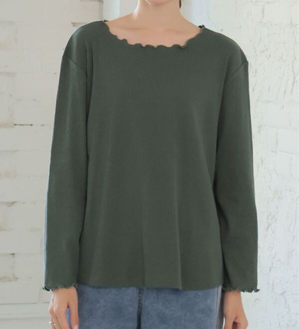 A HAPPY MARILYN（アハッピーマリリン）の「【Ｌ～６Ｌ】Ｒｉｎ こだわったのはシルエットと着心地 すっきり リブ カットソー トップス（カットソー）」｜ダークグリーン