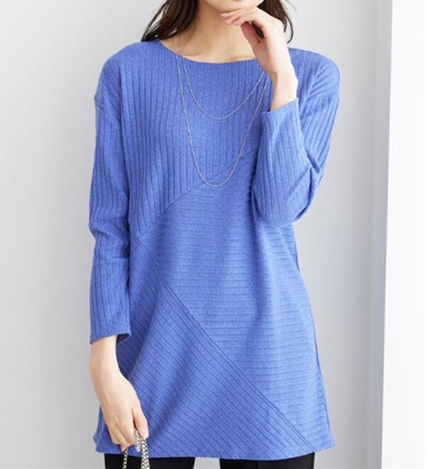 BELLUNA（ベルーナ）の「杢調テレコ素材切替デザインチュニック（チュニック）」｜詳細画像