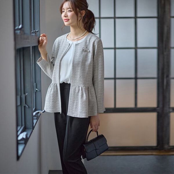 GeeRA（ジーラ）の「【２点セット】ニットツイードペプラムジャケットセットアップスーツ（パンツスーツ）」｜詳細画像