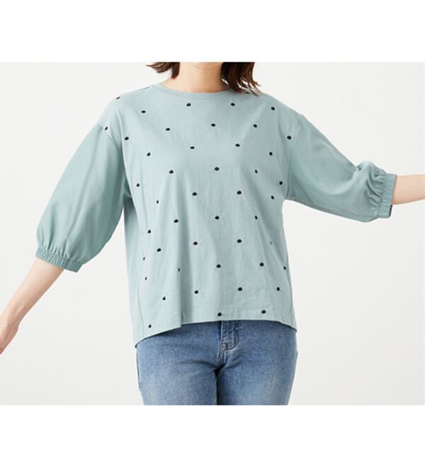 BELLUNA（ベルーナ）の「ドット刺しゅうデザイン袖切替プルオーバー（カットソー）」｜詳細画像
