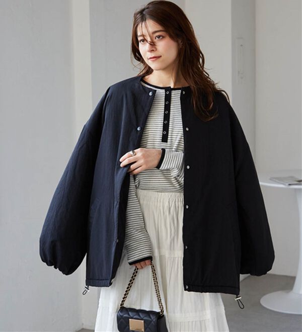 RANAN（ラナン）の「ノーカラーオーバーサイズ中わたブルゾン（ハーフコート）」｜詳細画像