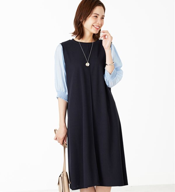 袖切替デザインシャーリングワンピース - ベルーナ【公式】 