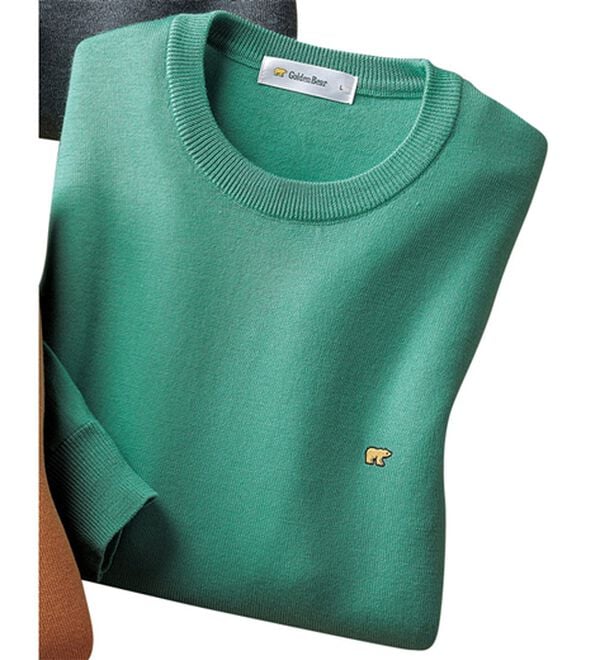 「＜ゴールデンベア＞メリノウールクルーネックセーター（メンズニット・セーター）」｜ライトグリーン