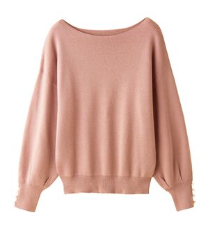 alotta（アロッタ）の「綿１００％のやさしい着心地　ゆったり袖パールトップス（ニット・セーター）」｜コーラルピンク