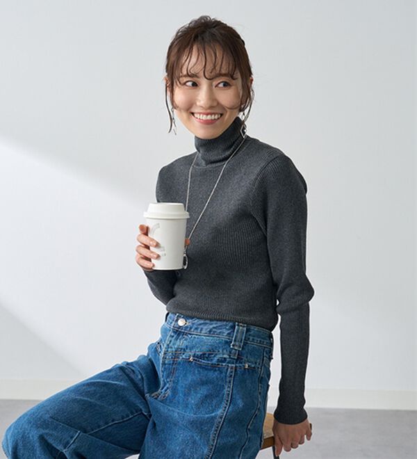 BELLUNA（ベルーナ）の「ハピネスコットン１００％&times;吸湿発熱リブタートルニット＜＆ｃｏｃｏｃｈｉ＞（ニット・セーター）」｜詳細画像