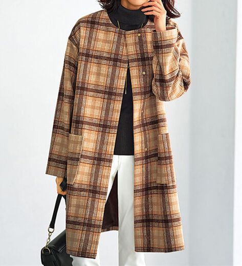 yori ウールチェックロングジレコート yoriウール チェック柄 ロングコート【美品】