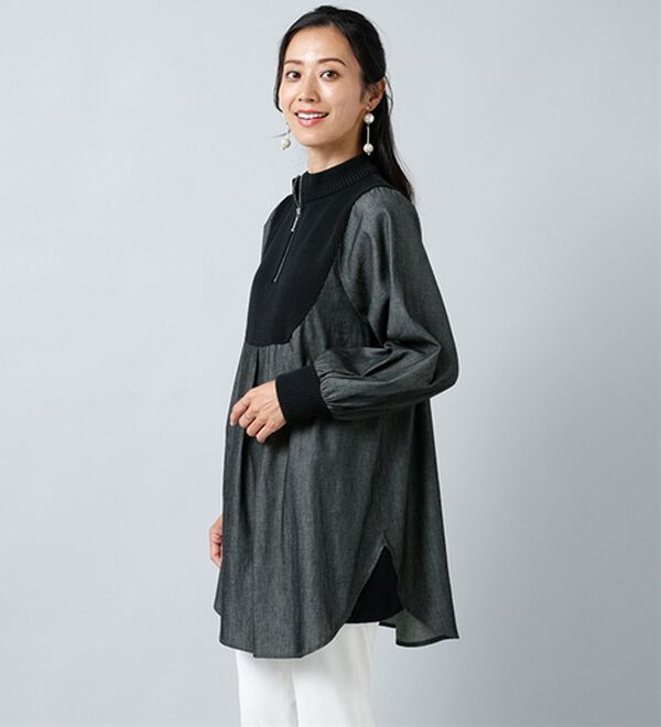 ルフラン（ルフラン）の「ニット&times;デニムのジップ使いチュニック（チュニック）」｜詳細画像
