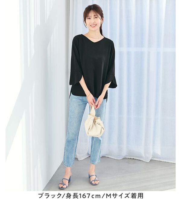 alotta（アロッタ）の「【接触冷感】着痩せが叶う！チューリップ袖ブラウスＴシャツ（ブラウス）」｜詳細画像