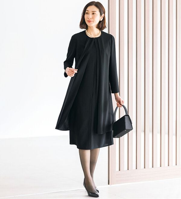 ルフラン（ルフラン）の「重ね着風タックプリーツワンピース（ブラックフォーマル（喪服・礼服））」｜黒