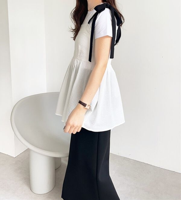 GeeRA（ジーラ）の「バイカラーぽこぽこリボンビスチェ（ブラウス）」｜詳細画像