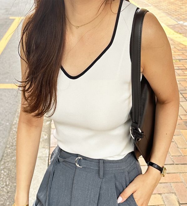 GeeRA（ジーラ）の「配色ニットタンクトップ（タンクトップ・キャミソール）」｜詳細画像