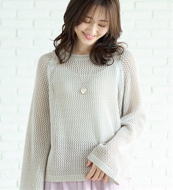 BELLUNA（ベルーナ）の「スパンコール付透かし編みニットプルオーバー（ニット・セーター）」｜詳細画像