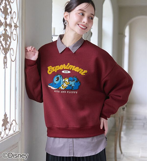 BELLUNA（ベルーナ）の「＜Ｄｉｓｎｅｙ＞【スティッチ】さがら刺しゅう裏起毛ゆったりトレーナー（トレーナー・スウェット）」｜ワイン