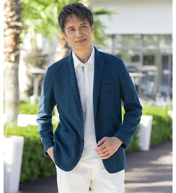 「＜コムルヴァン・オム＞洗える麻入りテーラードカーディガン（メンズニット・セーター）」｜ネイビー