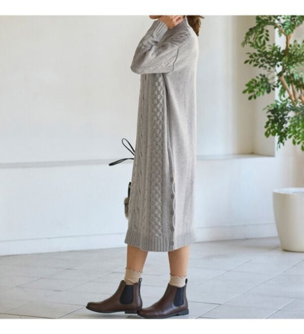 BELLUNA（ベルーナ）の「ケーブル柄ロング丈ニットワンピース（ニットワンピース）」｜詳細画像