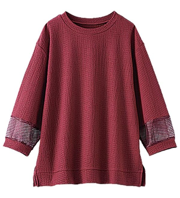 BELLUNA（ベルーナ）の「ジャカード素材袖メッシュレースプルオーバー（カットソー）」｜詳細画像