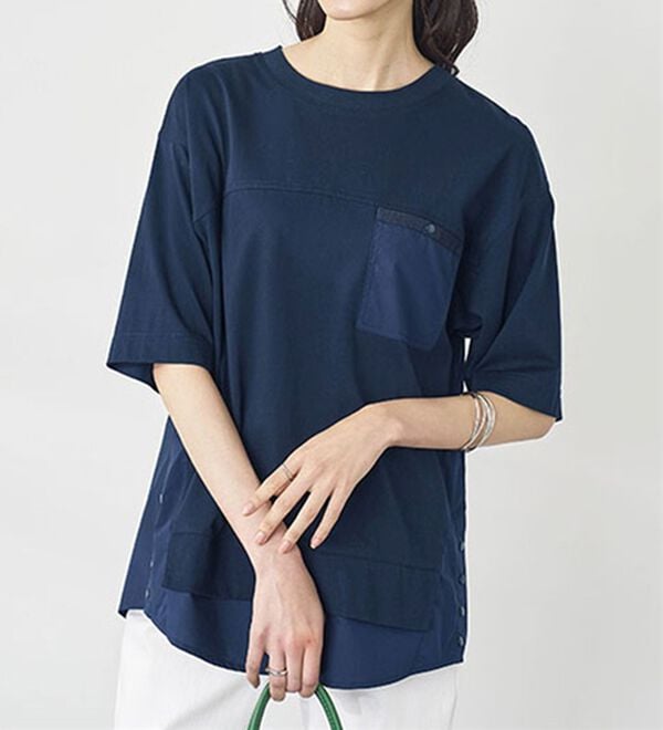 BELLUNA（ベルーナ）の「異素材切替裾ボタンデザインプルオーバー（カットソー）」｜詳細画像