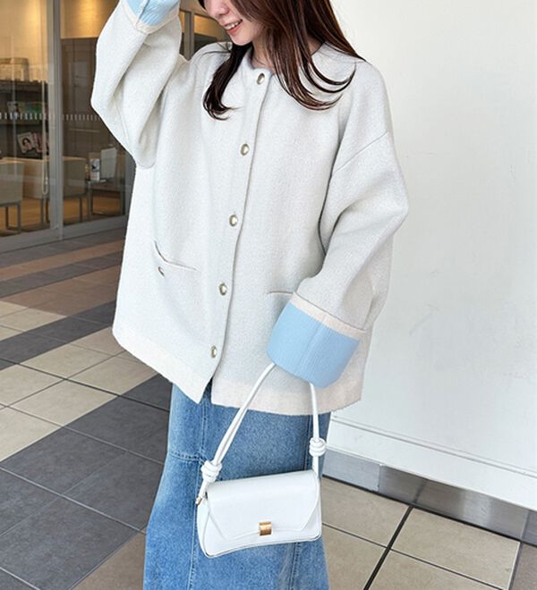 RANAN（ラナン）の「裏配色ゴールド調ボタンニットコーディガン（ニットカーディガン）」｜詳細画像