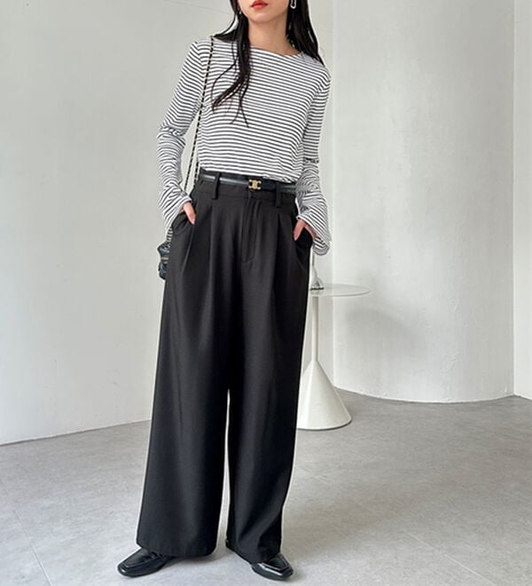 GeeRA（ジーラ）の「着心地抜群！ハイウエストダブルタックワイドパンツ（フルレングスパンツ）」｜詳細画像