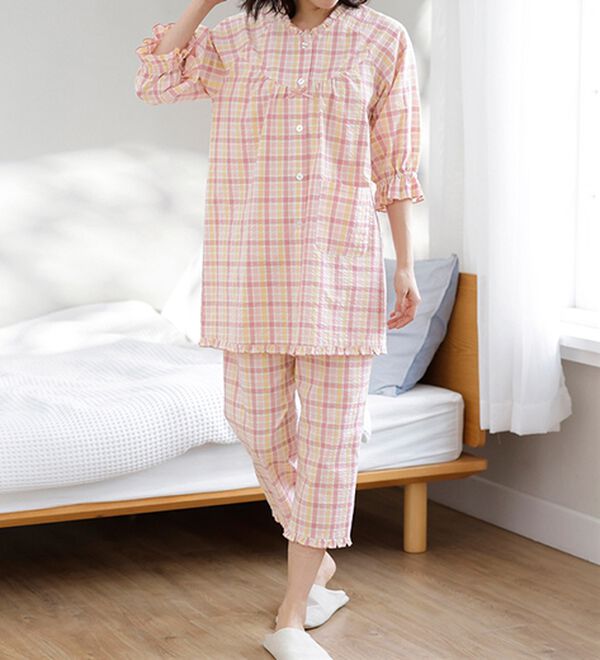 LAVIENNE（ラヴィエンヌ）の「サラッと涼感、綿１００％サッカーパジャマ（パジャマ・ルームウェア）」｜詳細画像