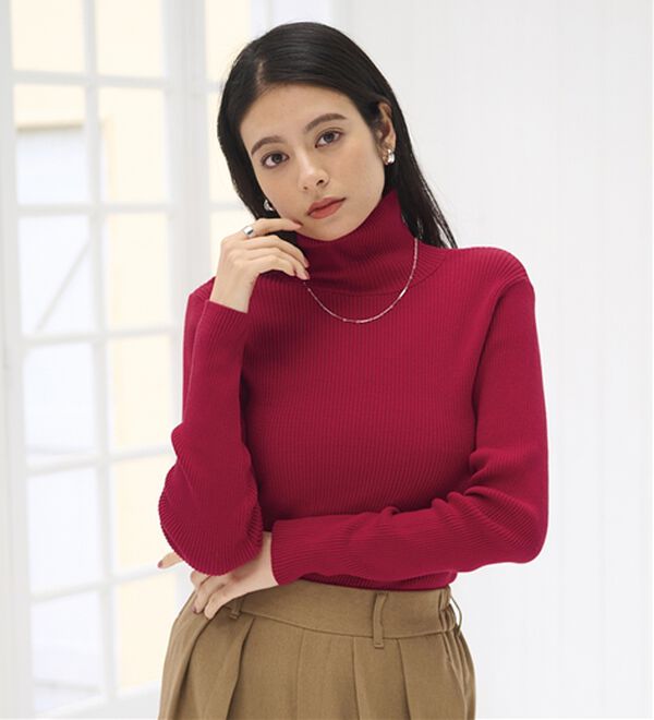 BELLUNA（ベルーナ）の「ハピネスコットン１００％&times;吸湿発熱リブタートルニット＜＆ｃｏｃｏｃｈｉ＞（ニット・セーター）」｜詳細画像