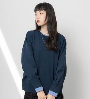 BELLUNA（ベルーナ）の「重ね着風配色スポンディッシュニット（ニット・セーター）」｜ネイビー&times;ライラック