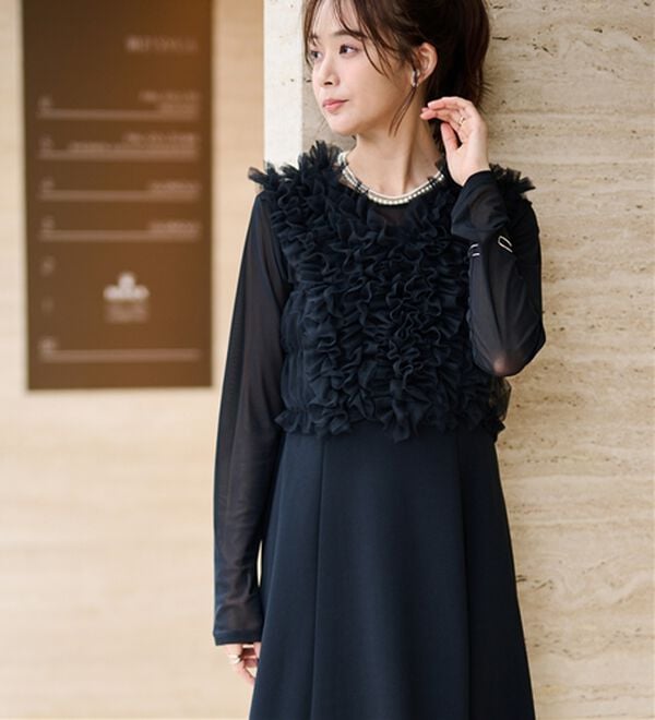 RANAN（ラナン）の「＜３点セット＞チュールフリルベストフレアワンピース（その他ワンピース）」｜詳細画像