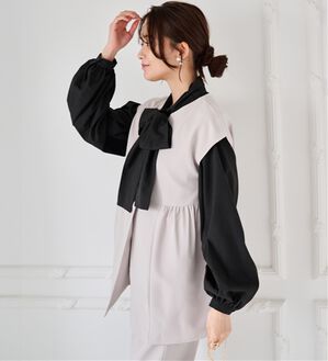 RANAN（ラナン）の「洗える！ペプラムギャザーベストセットアップ（パンツスーツ）」｜グレージュ