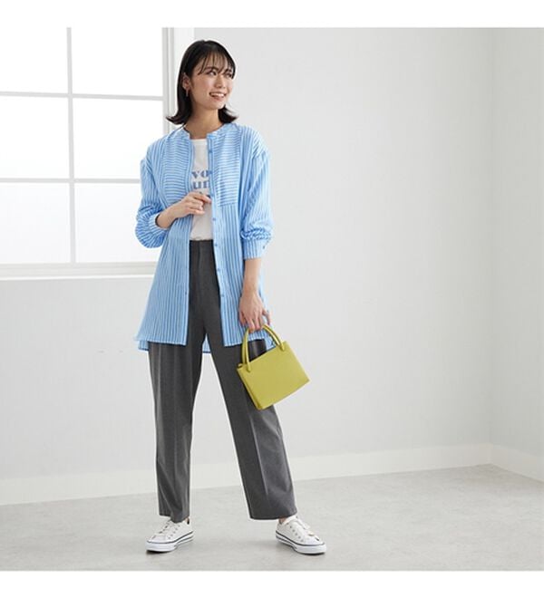 BELLUNA（ベルーナ）の「お手入れ簡単！ストライプ切替シャツチュニック（チュニック）」｜詳細画像