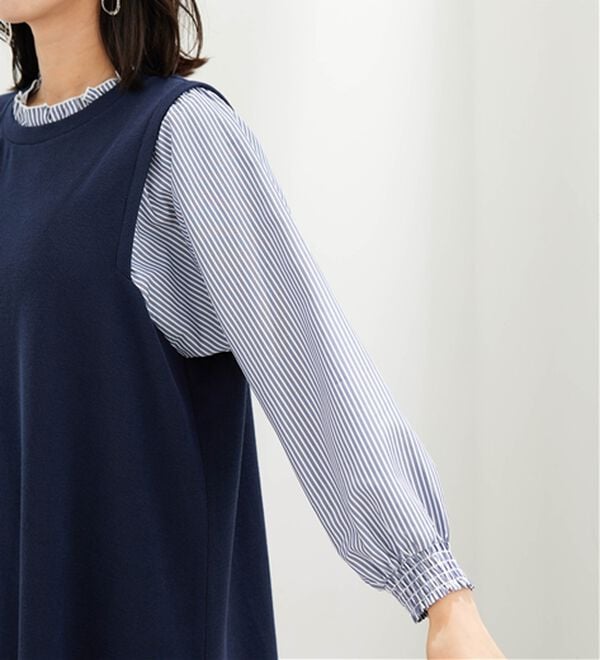 BELLUNA（ベルーナ）の「フリル衿異素材切替ワンピース（その他ワンピース）」｜詳細画像
