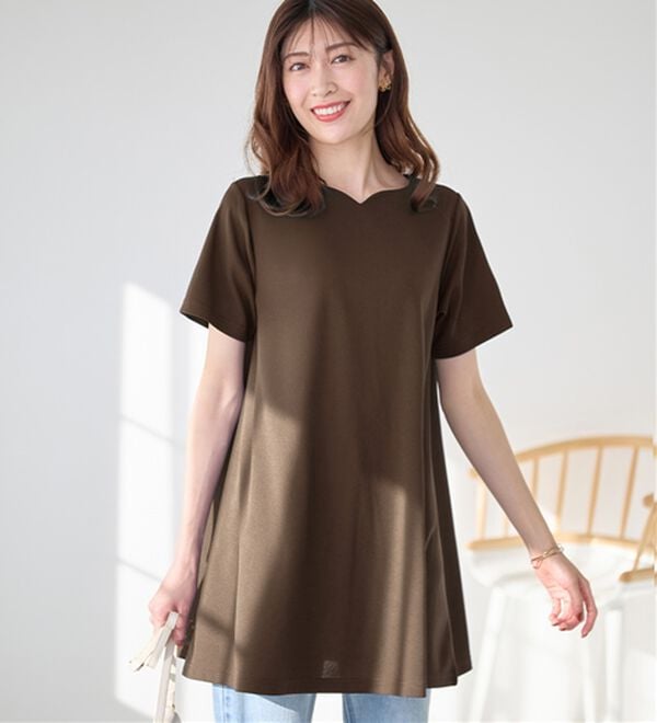 alotta（アロッタ）の「【接触冷感】さらっと快適！高見えフレアーロングチュニックＴシャツ（チュニック）」｜詳細画像