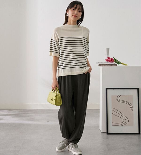 BELLUNA（ベルーナ）の「綿麻ダブルガーゼポッケギャザーパンツ（フルレングスパンツ）」｜詳細画像