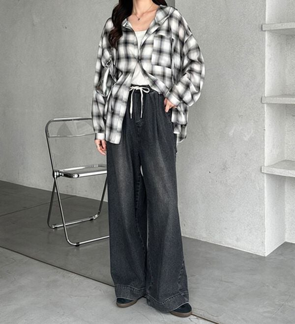 GeeRA（ジーラ）の「美脚見えイージーワイドデニムパンツ（フルレングスパンツ）」｜詳細画像