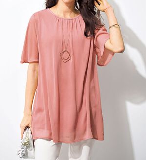 BELLUNA（ベルーナ）の「ふわり涼やか！楊柳シフォン重ねチュニック（チュニック）」｜ピンク