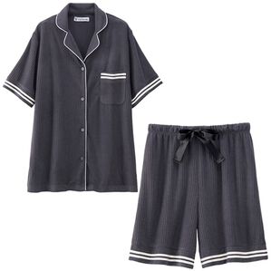 YU'NOW（ユナウ）の「【上下２点セット】ひんやりとろけるリブパイルシャツパジャマ（パジャマ・ルームウェア）」｜チャコールグレー