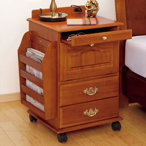 「天然木リビングワゴン（リビング収納）」｜ライトブラウン