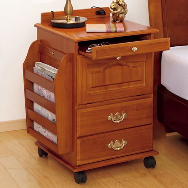 「天然木リビングワゴン（リビング収納）」｜ライトブラウン