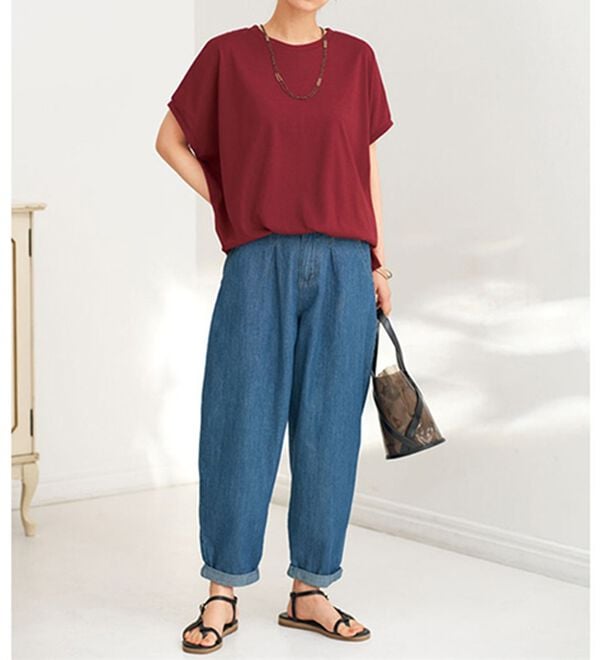 BELLUNA（ベルーナ）の「さらっと涼しげゆるテーパードデニムパンツ（フルレングスパンツ）」｜詳細画像