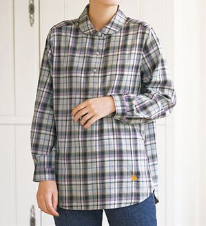 BELLUNA（ベルーナ）の「＜ｍｏｚ＞綿１００％丸エリ刺しゅうシャツ（シャツ）」｜チェック