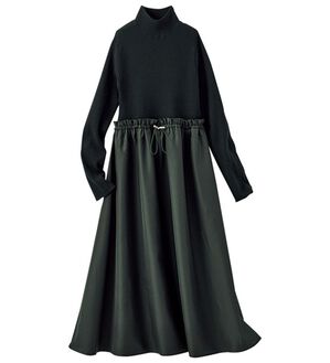 BELLUNA（ベルーナ）の「ニットプルオーバードッキングワンピース（ドッキングワンピース）」｜黒