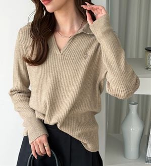 GeeRA（ジーラ）の「【U.S. POLO ASSN.】ポロ衿リブニット（ニット・セーター）」｜ベージュ