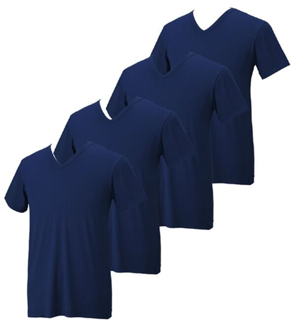 「【４枚組】氷撃冷感（Ｒ）ヒエサラインナー（メンズ肌着・インナーウェア）」｜ネイビー4枚組 半袖V首